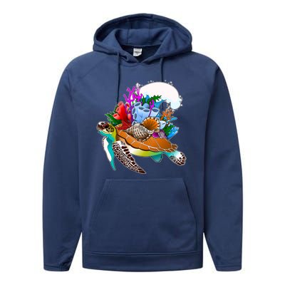 Cool Sea Turtle Ocean Life Performance Fleece Hoodie