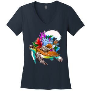 Cool Sea Turtle Ocean Life Women's V-Neck T-Shirt