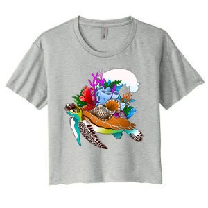 Cool Sea Turtle Ocean Life Women's Crop Top Tee