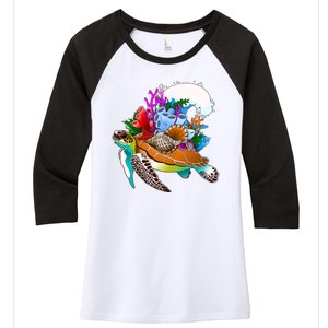 Cool Sea Turtle Ocean Life Women's Tri-Blend 3/4-Sleeve Raglan Shirt