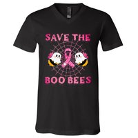 Cute Save The Boo Bees Halloween Breast Cancer Pink Ribbon V-Neck T-Shirt