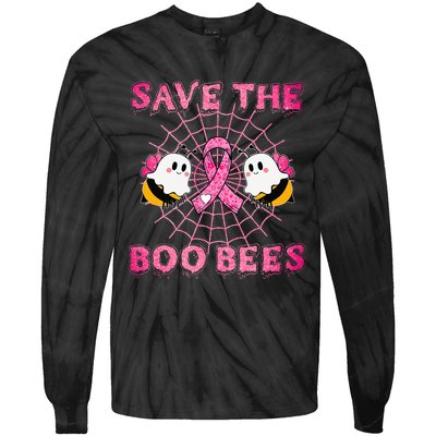 Cute Save The Boo Bees Halloween Breast Cancer Pink Ribbon Tie-Dye Long Sleeve Shirt