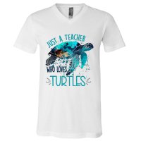 Cute Sea Turtle Teacher Ocean Wildlife Earth Day Teacher V-Neck T-Shirt