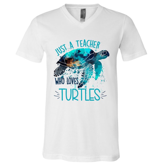 Cute Sea Turtle Teacher Ocean Wildlife Earth Day Teacher V-Neck T-Shirt