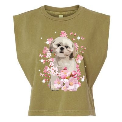 Cute Shih Tzu Mom Flower Happy Mothers Day Love Dog Garment-Dyed Women's Muscle Tee