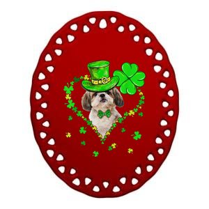 Cute Shih Tzu Saint Patrick's Day Dogs Dad Mom Ceramic Oval Ornament