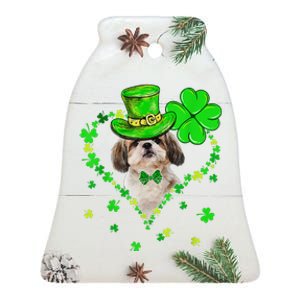 Cute Shih Tzu Saint Patrick's Day Dogs Dad Mom Ceramic Bell Ornament