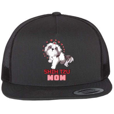 Cute Shih Tzu Mom Lover Illustration For Shih Tzu Dog Owner Flat Bill Trucker Hat