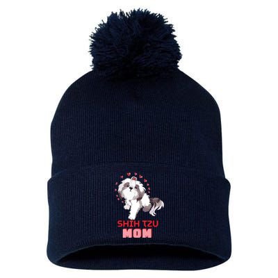 Cute Shih Tzu Mom Lover Illustration For Shih Tzu Dog Owner Pom Pom 12in Knit Beanie