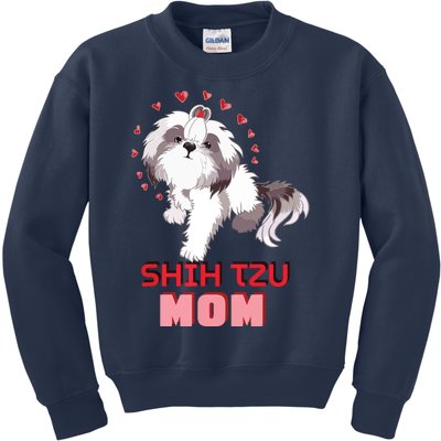 Cute Shih Tzu Mom Lover Illustration For Shih Tzu Dog Owner Kids Sweatshirt