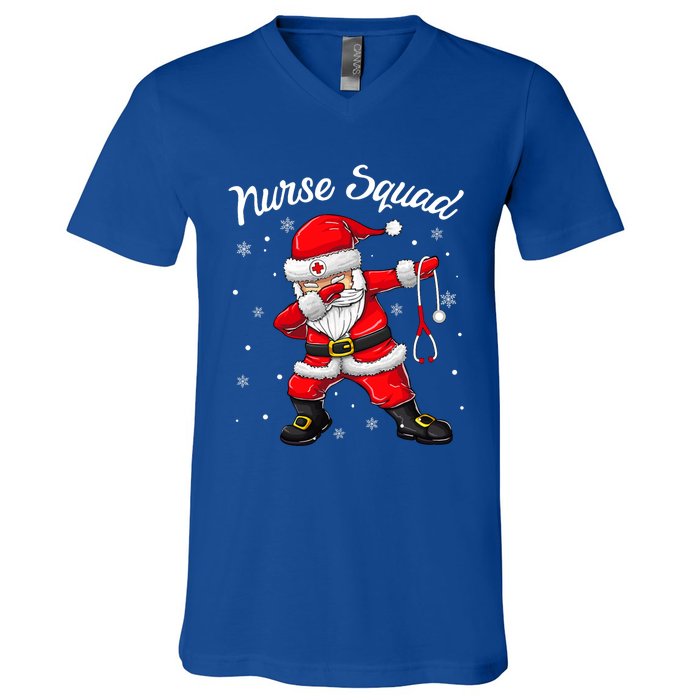 Christmas Scrub Tops Dabbing Santa Scrubs Nurse Squad V-Neck T-Shirt