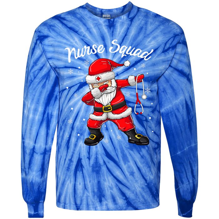 Christmas Scrub Tops Dabbing Santa Scrubs Nurse Squad Tie-Dye Long Sleeve Shirt