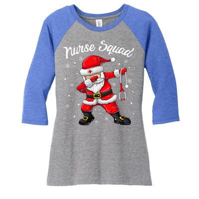 Christmas Scrub Tops Dabbing Santa Scrubs Nurse Squad Women's Tri-Blend 3/4-Sleeve Raglan Shirt