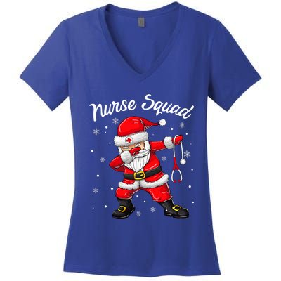 Christmas Scrub Tops Dabbing Santa Scrubs Nurse Squad Women's V-Neck T-Shirt