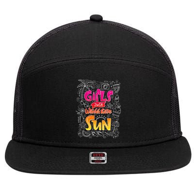 Cute Summer Time Girls Just Wanna Have Sun 7 Panel Mesh Trucker Snapback Hat