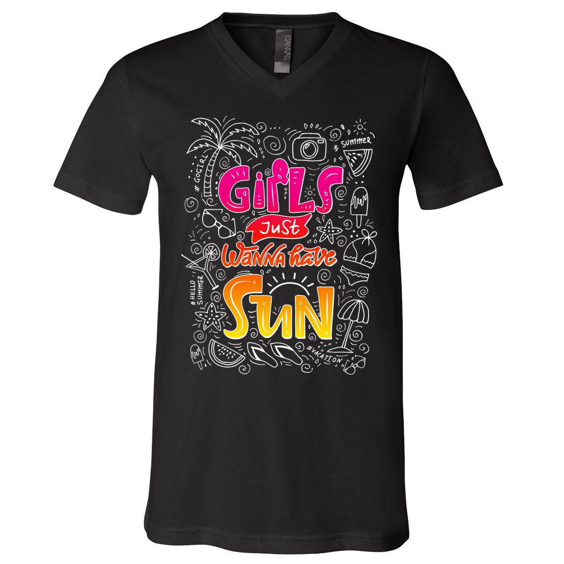 Cute Summer Time Girls Just Wanna Have Sun V-Neck T-Shirt