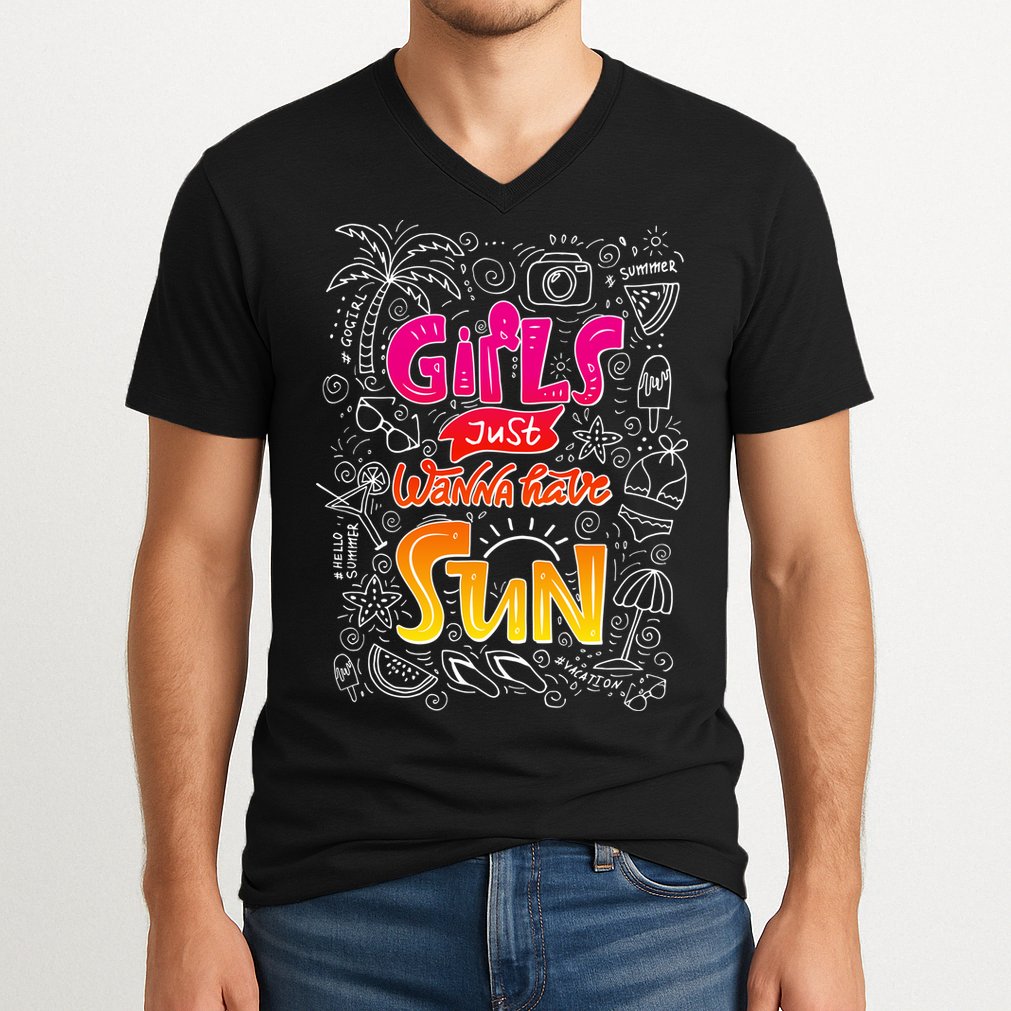 Cute Summer Time Girls Just Wanna Have Sun V-Neck T-Shirt