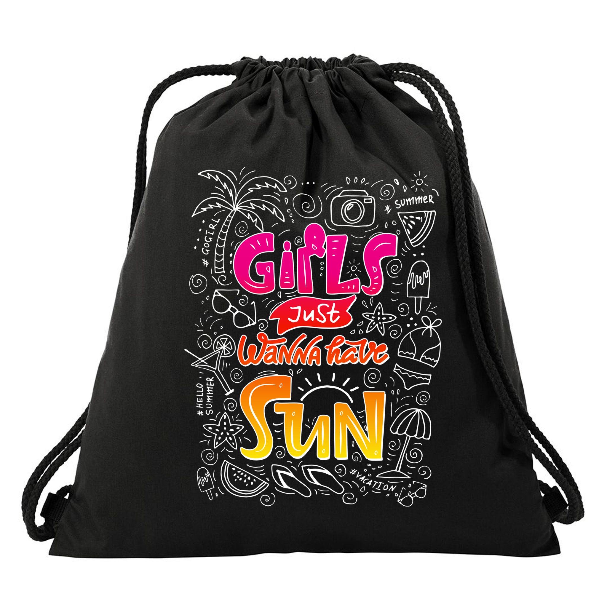 Cute Summer Time Girls Just Wanna Have Sun Drawstring Bag