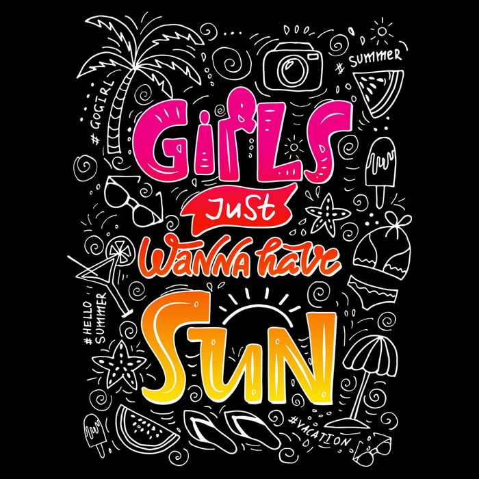 Cute Summer Time Girls Just Wanna Have Sun Drawstring Bag