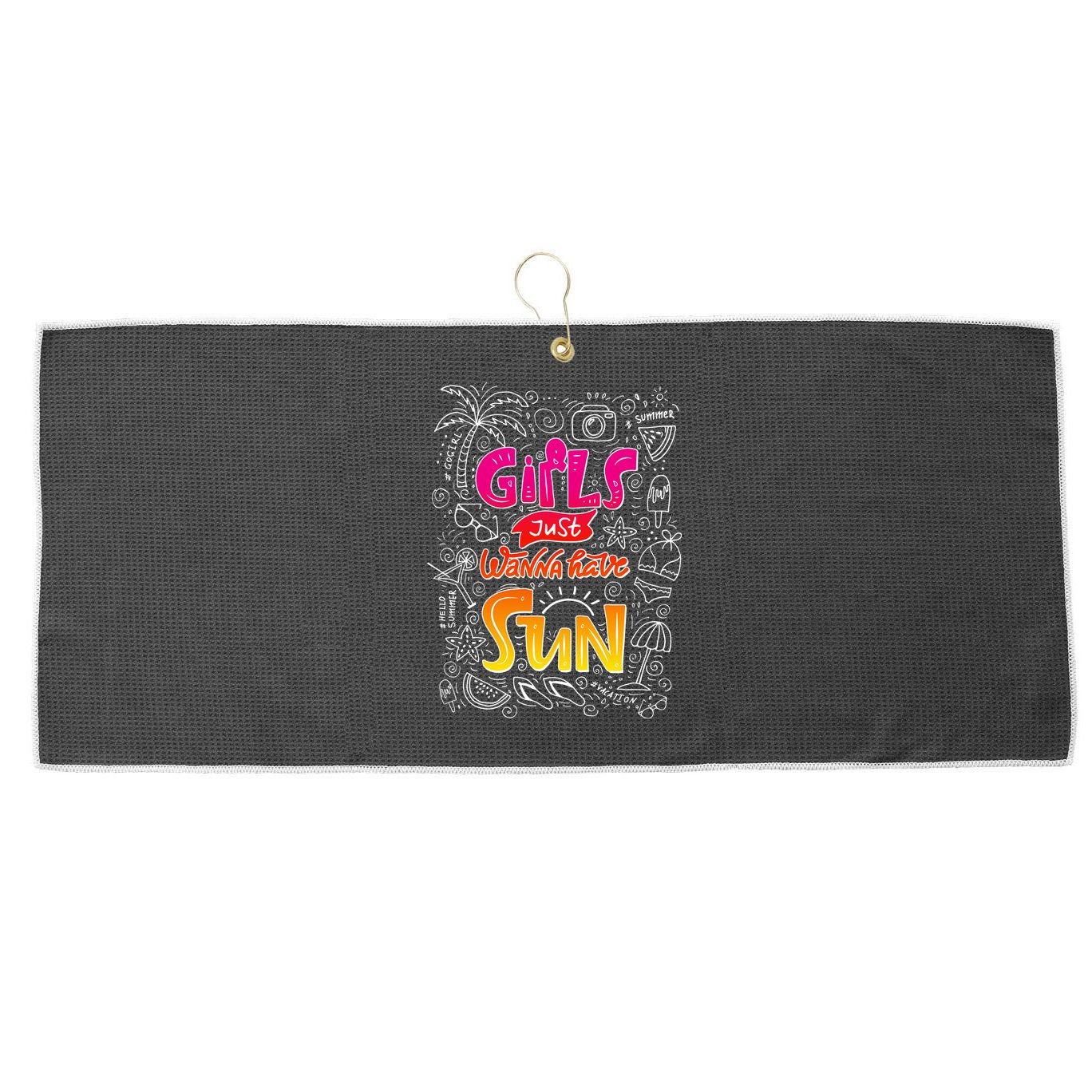 Cute Summer Time Girls Just Wanna Have Sun Large Microfiber Waffle Golf Towel