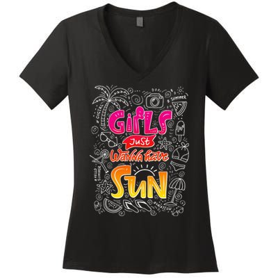 Cute Summer Time Girls Just Wanna Have Sun Women's V-Neck T-Shirt