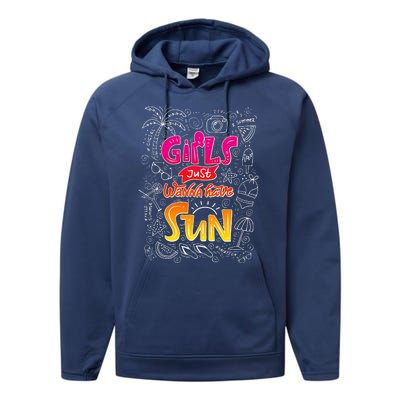 Cute Summer Time Girls Just Wanna Have Sun Performance Fleece Hoodie