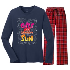 Cute Summer Time Girls Just Wanna Have Sun Women's Long Sleeve Flannel Pajama Set 