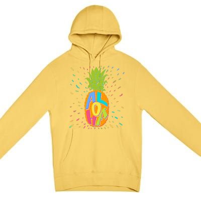 Colorful Summer Time Hawaiian Aloha Pineapple Premium Pullover Hoodie