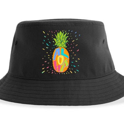 Colorful Summer Time Hawaiian Aloha Pineapple Sustainable Bucket Hat