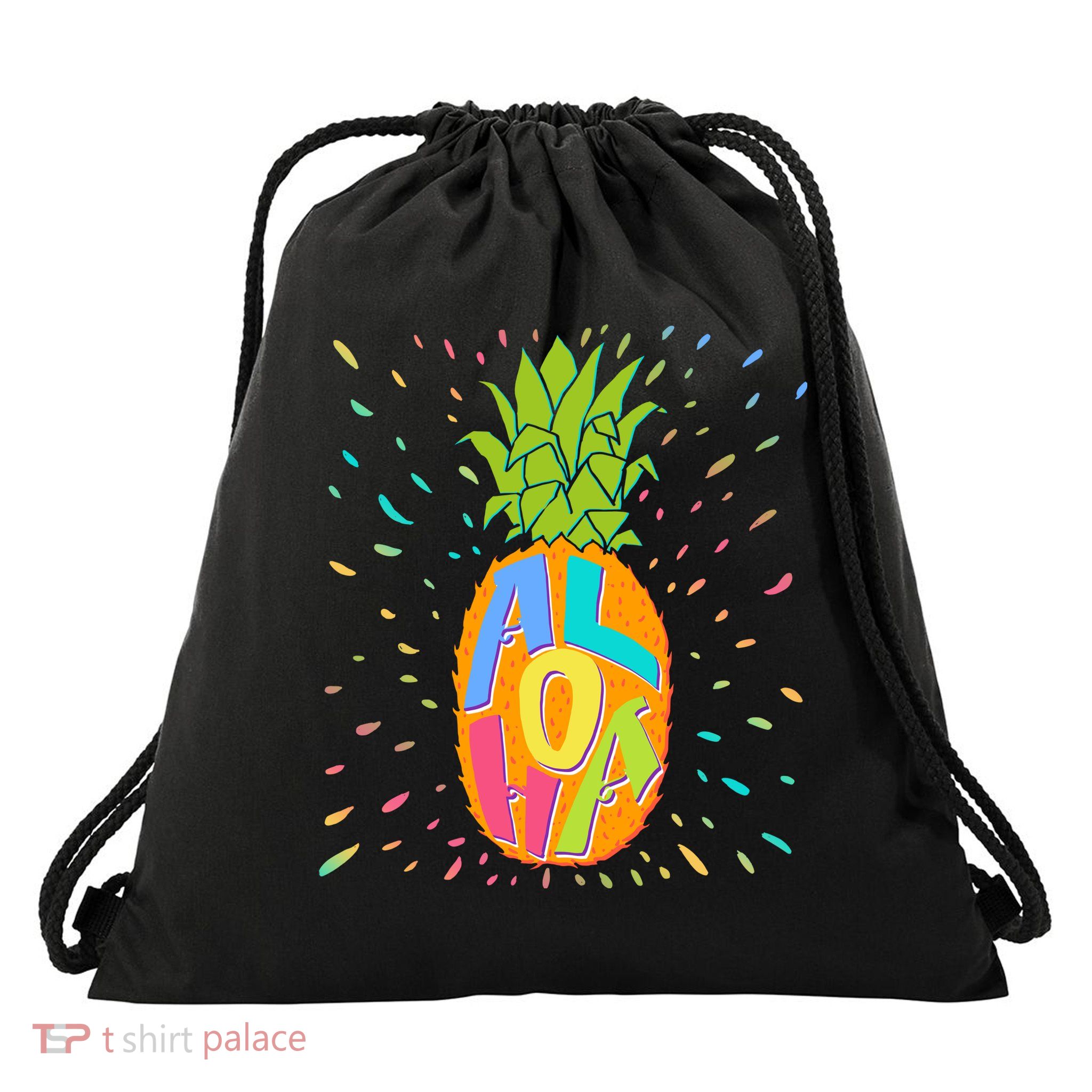 Colorful Summer Time Hawaiian Aloha Pineapple Drawstring Bag