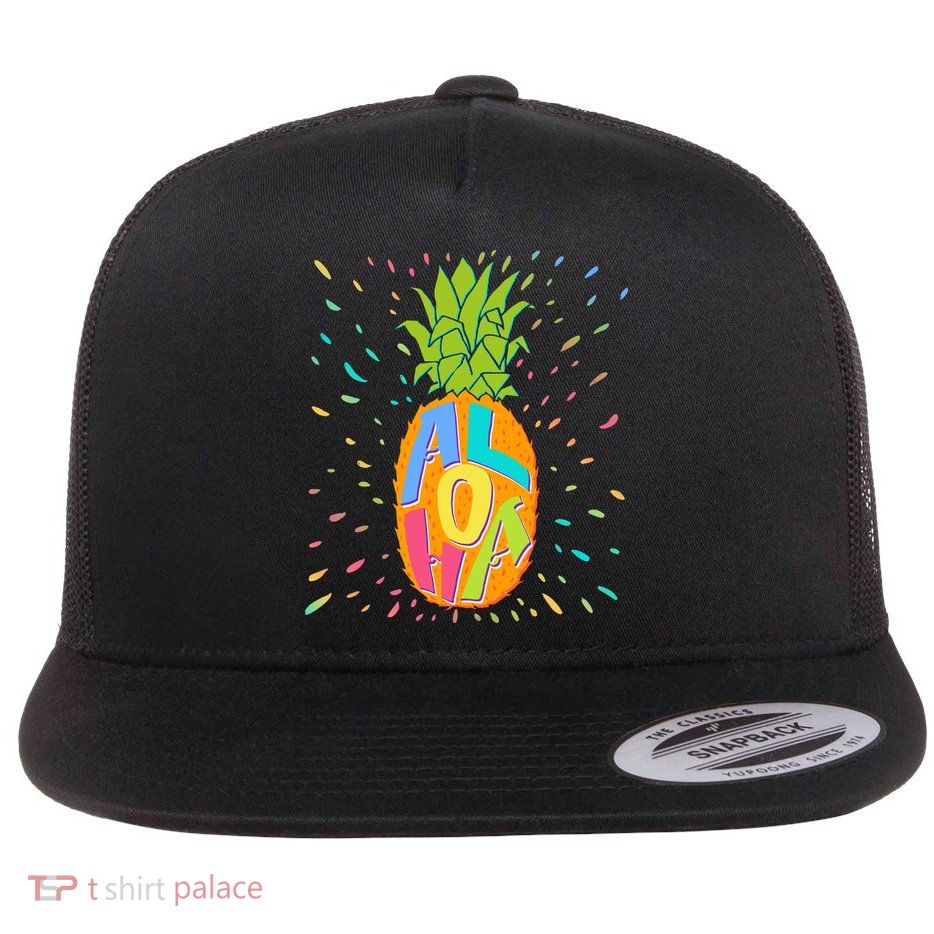 Colorful Summer Time Hawaiian Aloha Pineapple Flatbill Hat