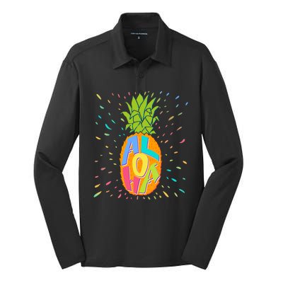 Colorful Summer Time Hawaiian Aloha Pineapple Silk Touch Performance Long Sleeve Polo