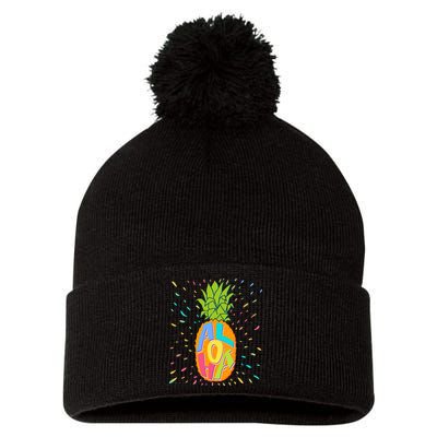 Colorful Summer Time Hawaiian Aloha Pineapple Pom Pom 12in Knit Beanie