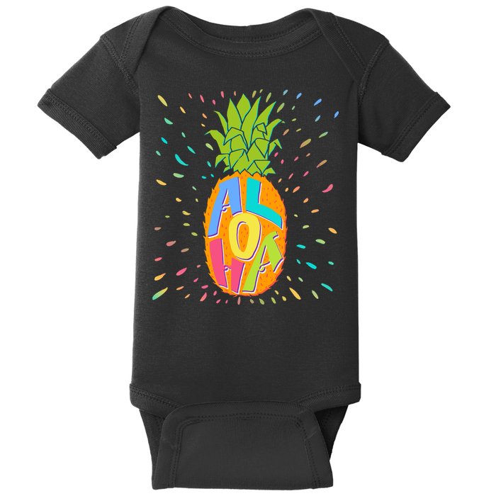 Colorful Summer Time Hawaiian Aloha Pineapple Baby Bodysuit