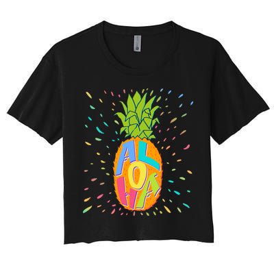 Colorful Summer Time Hawaiian Aloha Pineapple Crop Top