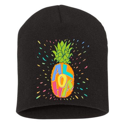 Colorful Summer Time Hawaiian Aloha Pineapple Short Acrylic Beanie