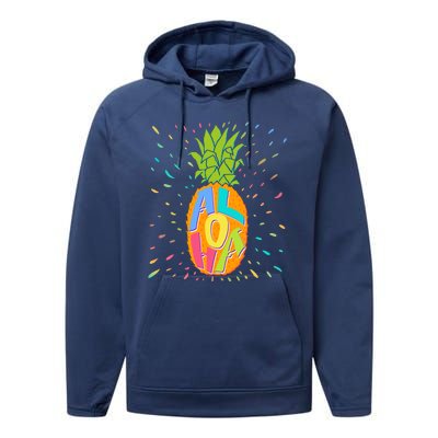 Colorful Summer Time Hawaiian Aloha Pineapple Performance Fleece Hoodie