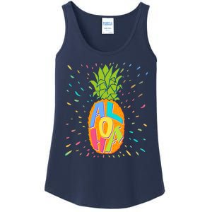 Colorful Summer Time Hawaiian Aloha Pineapple Ladies Essential Tank