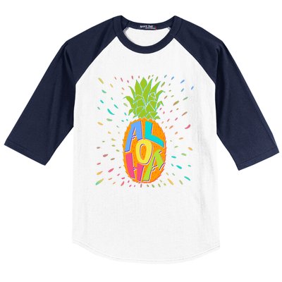 Colorful Summer Time Hawaiian Aloha Pineapple Baseball Sleeve Shirt