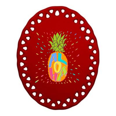 Colorful Summer Time Hawaiian Aloha Pineapple Ceramic Oval Ornament