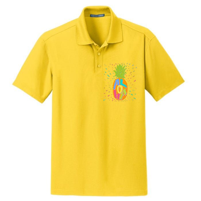 Colorful Summer Time Hawaiian Aloha Pineapple Dry Zone Grid Polo