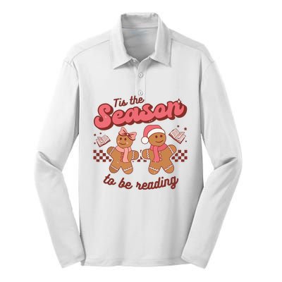 Christmas School Teacher Retro Librarian Groovy Xmas Books Silk Touch Performance Long Sleeve Polo