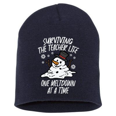 Christmas Surviving Teacher Life Meltdown Xmas Women Short Acrylic Beanie