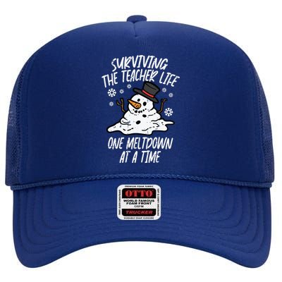 Christmas Surviving Teacher Life Meltdown Xmas Women High Crown Mesh Back Trucker Hat