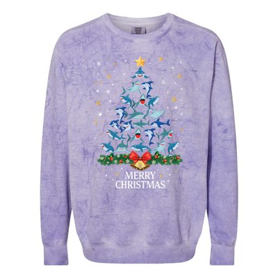 Christmas Shark Tree Design For Boys Girls Shark Xmas Gift Colorblast Crewneck Sweatshirt