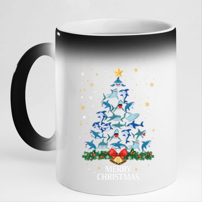 Christmas Shark Tree Design For Boys Girls Shark Xmas Gift 11oz Black Color Changing Mug