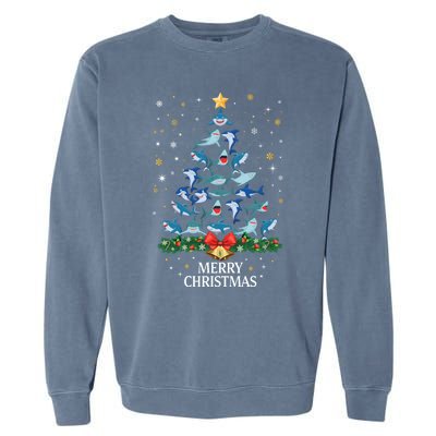 Christmas Shark Tree Design For Boys Girls Shark Xmas Gift Garment-Dyed Sweatshirt