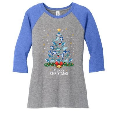 Christmas Shark Tree Design For Boys Girls Shark Xmas Gift Women's Tri-Blend 3/4-Sleeve Raglan Shirt