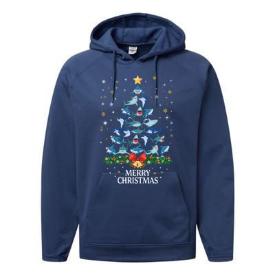 Christmas Shark Tree Design For Boys Girls Shark Xmas Gift Performance Fleece Hoodie