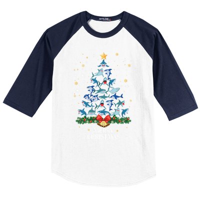 Christmas Shark Tree Design For Boys Girls Shark Xmas Gift Baseball Sleeve Shirt